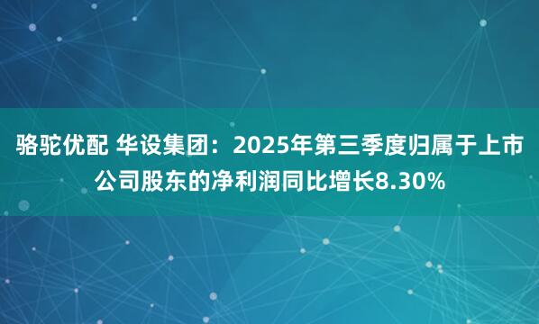 骆驼优配 华设集团：2025年第三季度归属于上市公司股东的净利润同比增长8.30%