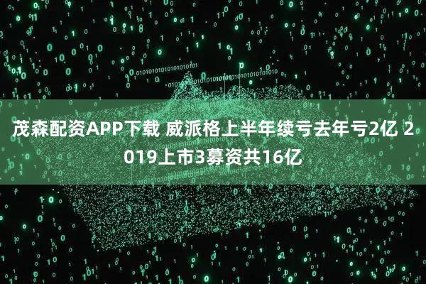 茂森配资APP下载 威派格上半年续亏去年亏2亿 2019上市3募资共16亿